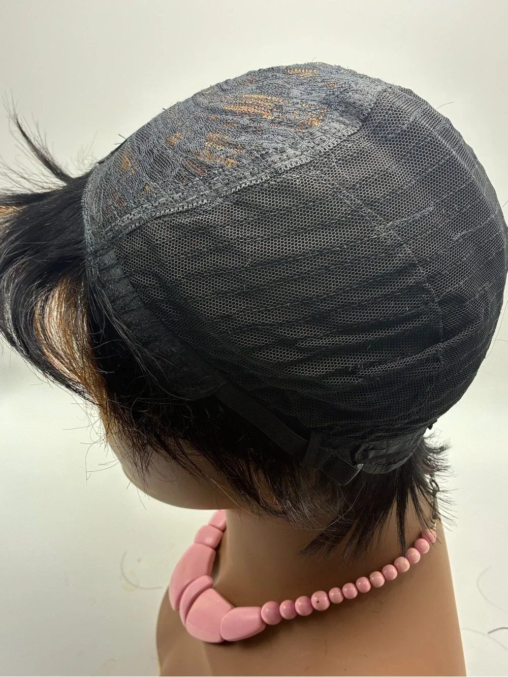 Short Black Wig with Golden Highlights - Stylish Women's Hair.  Human Hair